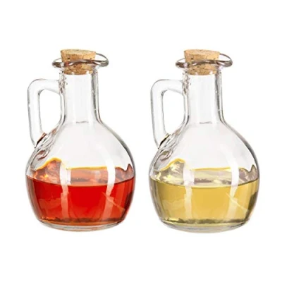 Imagen de 8 Jarras para Aceite y Vinagre, Botellas con Corchos, Aceiteras Redondas, Vinagreras de 180 ml, Transparente