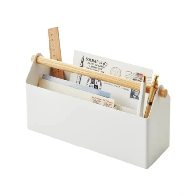 Imagen de YAMAZAKI 4152 TOSCA Soporte para bolígrafos y cartas, blanco, Acero/Madera, minimalista, 27 x 8.5 13.5 cm
