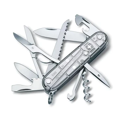 Imagen de Victorinox, Huntsman, Navaja Multiuso Suiza, Cuchillo bolsillo, Regalo, 15 Funciones, Hoja grande, Sacacorchos, Plata Transparente