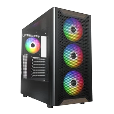 Imagen de MONTECH XR Madera, fachada de Nogal Negro Genuino, Caja Juego para PC ATX, Panel Lateral Cristal, 4 Ventiladores GF120 ARGB PWM preinstalados,