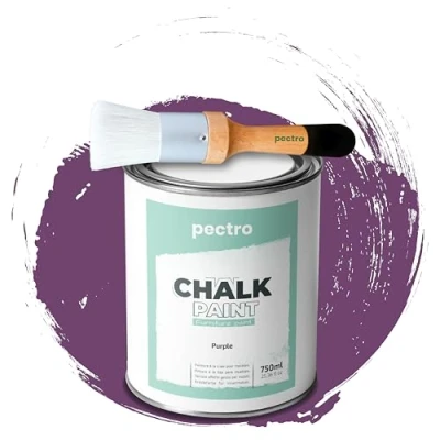 Imagen de PECTRO Pintura a la Tiza para Muebles 750ml + Brocha de Madera especial Pack sin lijar Chalk Paint Efecto Colores (Púrpura)