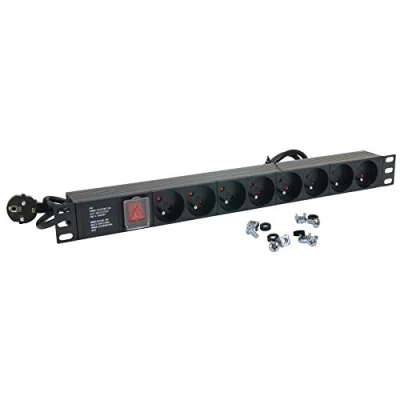 Imagen de Waytex Regleta con 8 enchufes para montaje en pared, 19 pulgadas, interruptor, cable de 1,80 m, Enchufe francés