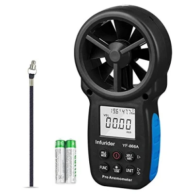 Imagen de INFURIDER YF 866A Anemómetro Digital, Velocidad del Viento, Temperatura Medición Flujo de Aire Probador CFM Viento Conectado por USB