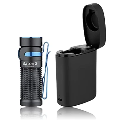 Imagen de OLIGHT Baton 3 kit Linterna LED Recargable Alta Potencia de 1200 Lúmenes 166 Metros 5 Modos Mini Bolsillo Impermeable con Cargador inalámbrico Negro