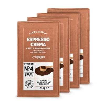 Imagen de by Amazon Café molido Natural Espresso Crema, 250 g (Paquete de 4), tueste claro Certificado por Rainforest Alliance