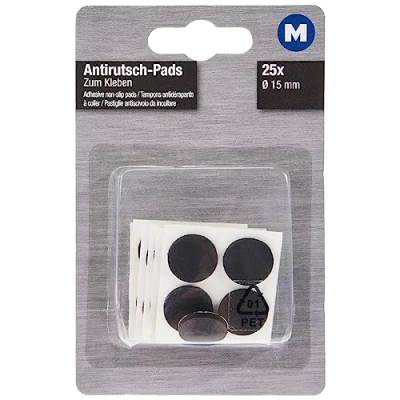 Imagen de Metafranc 646076 Almohadillas antideslizantes para muebles y objetos (25 unidades, 15 mm de diámetro, autoadhesivas), color negro