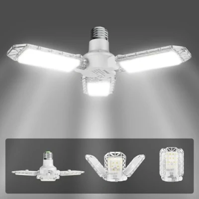 Imagen de SANSI Luz de Garaje LED 22W, Lamparas Techo Bombilla E27 Deformable con 3 Paneles Ajustables, 2700LM Ultrabrillante Blanco Frío para Taller Almacén Sótano Pasillo Estadio 8 * 10.8cm