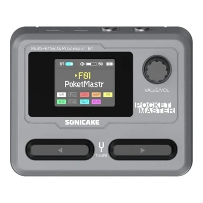 Imagen de SONICAKE Pedal de guitarra multiefectos 9 Módulos efectos 100 Presets 20 Amp/Cab Procesador para OTG USB Interfaz audio BT con APP Pocket Master (Gris)