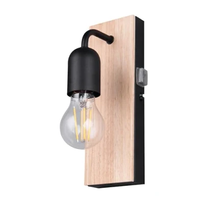 Imagen de Trio Leuchten Aplique de baño ARTURO 284470132, Metal Negro Mate, madera natural, exc. 1x E27