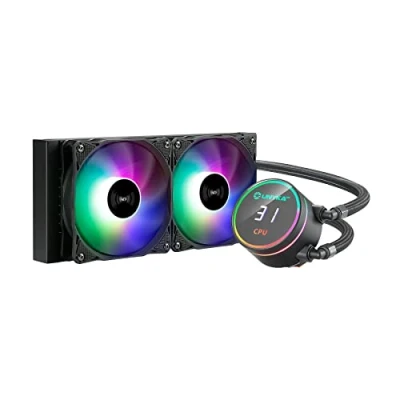 Imagen de UNYKAch Refrigeración Líquida CPU AQUASTORM Black 240 Bomba Silenciosa, Display para Controlar Temperatura de y Dos Ventiladores RGB con Sensor PWM
