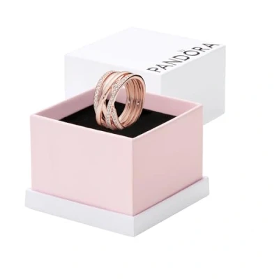 Imagen de Pandora Timeless Anillo con líneas centelleantes y pulidas chapado en oro rosa de 14 quilates circonitas cúbicas transparentes, talla 48