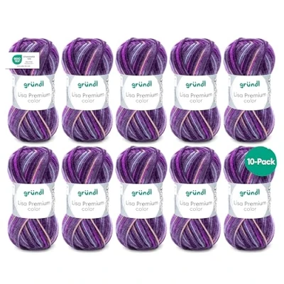 Imagen de Gründl Lisa Premium Color Tejido a Mano, Acrílico, Mora Fucsia Morada, 10 x 50 g, 1330