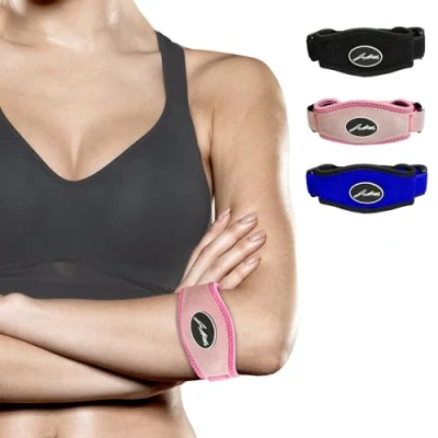 Imagen de Codera Epicondilitis y Epitrocleitis Cincha Codo Tenista Golfista para Brazo Izquierdo Derecho Hombre Mujer Incluye Libro Manual de Rehabilitación Escrito por Médico [Azul, Par]