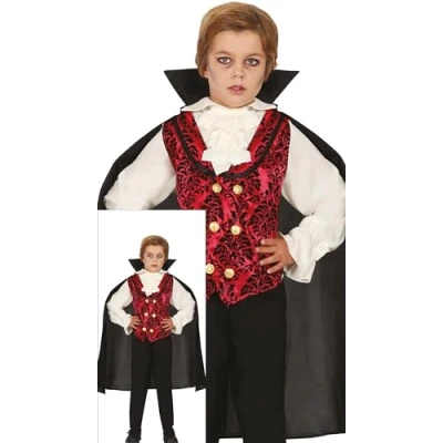 Imagen de FIESTAS GUIRCA Disfraz de Vampiro con Clase para niño Borgoña Incluye Capa Vampiro, Camisa, Chaleco y Pantalones Disfraces Halloween niños 7 a 9 años