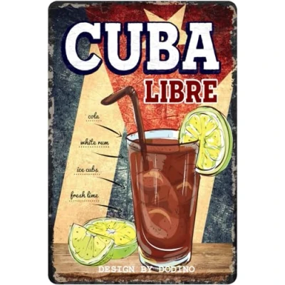 Imagen de DODINO cartel de chapa 20 x 30 cm, CUBA LIBRE, divertido, accesorio decorativo para el hogar, metal todos los propietarios bares o pubs, diseño nostálgico