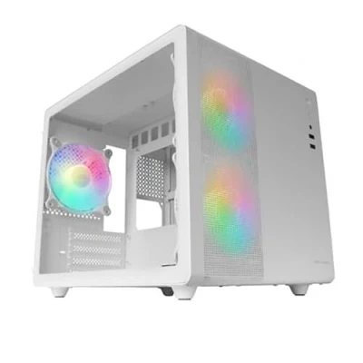 Imagen de CAJA COMPACTA MICROATX TACENS MARS GAMING MC400 WHITE FRONTAL MESH DISE??O CUBE 3xVENTILADORES 120