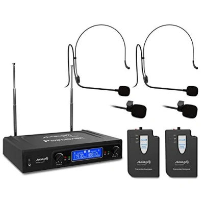 Imagen de Audibax Missouri 2500 Sistema de Micrófono Inalámbrico VHF Doble Lavalier Micrófonos Inalámbricos Madonna Frecuencia A con Indicadores RF/AF Conectores Salida XLR y Auxiliar