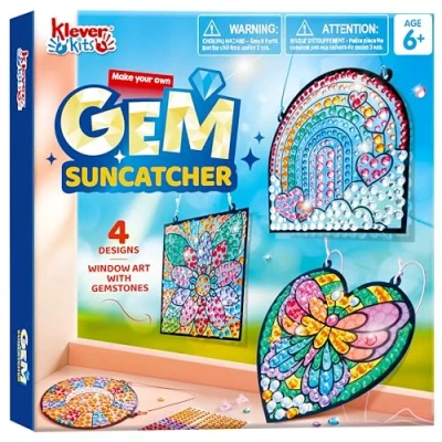 Imagen de Klever kits para hacer arte en ventanas, atrapasoles, 4 piezas, de pintura gemas, y manualidades atrapasoles niños 6+años, gran regalo cumpleaños