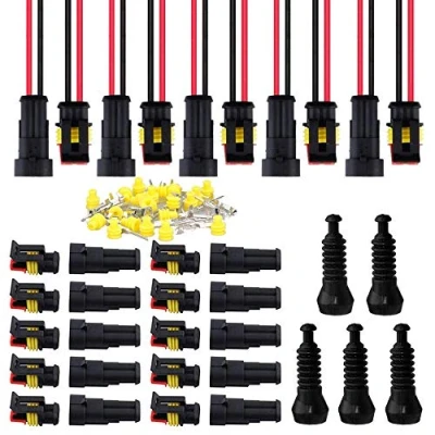Imagen de GTIWUNG 10 Juegos Conector Electrico Impermeable, Impermeable Enchufe, Enchufe 2 Pines Clavija + 5 Pin Way Car AMP eléctrico con Cable