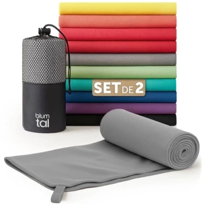 Imagen de Blumtal Toalla Microfibra 180x90 cm + 80x40 Toallas Gimnasio de Secado rápido Gym para Deporte Gris