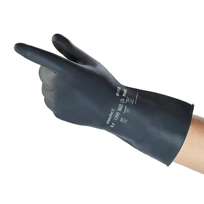 Imagen de Ansell AlphaTec 87 118 Guantes de Trabajo Pesados, Alta Protección Química y Resistencia a la Abrasión, Seguridad Industrial, Látex Reutilizables, Negro, Talla XL 9 1/2 (12 Pares)