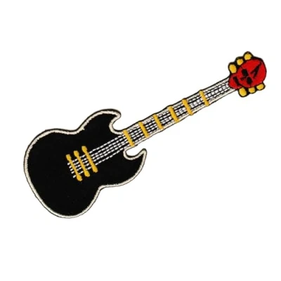 Imagen de Parche termoadhesivo para ropa planchar con diseño de calavera y guitarra, color negro, 4,0 x 11,3 cm