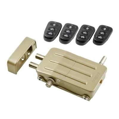 Imagen de ARREGUI CI10D Cerradura de Seguridad Invisible para Puerta con 4 mandos a distancia Antirrobo Anti Okupas Electrónica Inalámbrica Cerrojo Interior dorado
