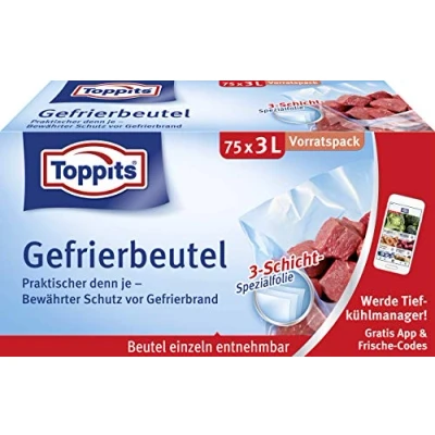 Imagen de Toppits Bolsas de congelación 3 litros, 75 unidades, transparentes.