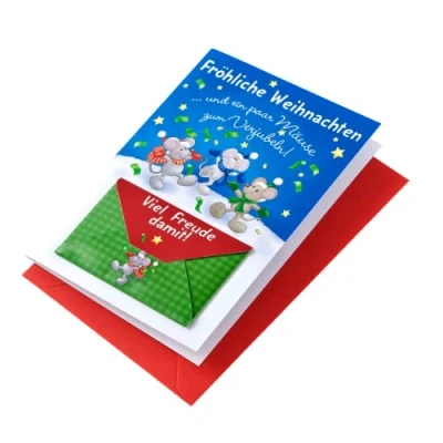 Imagen de Perleberg tarjeta de Navidad, regalo dinero con sobre, compartimento para y diseño ratones navideños, felicitación Navidad un deseo