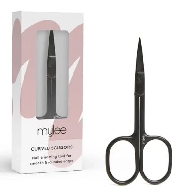 Imagen de Mylee tijeras de uñas borde curvo, profesionales, elegantes, negro mate, acero inoxidable, calidad salón belleza, para un corte precisión y bordes suaves redondeados
