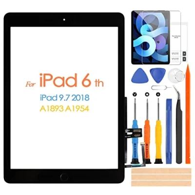 Imagen de ARSSLY pantalla táctil 2018 para iPad 6 9.7 A1893 A1954 Digitizer con botón de inicio, repuesto 6th kit reparación (no LCD)