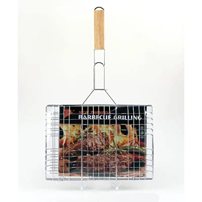 Imagen de Cesta giratoria para barbacoa con mango de madera, 22 x 32 cm