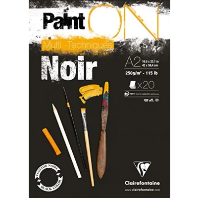 Imagen de Clairefontaine 975171C Bloc paint&#039;On encolado en cabeza 20 hojas negras 250 g 42 x 59 cm