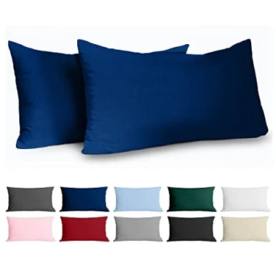 Imagen de Dreamzie Funda de Almohada 40x80 Algodón Reforzado (Pack 2) Azul Oscuro Tela Apretada 57 Hilos/cm² 40 x 80 Certificación Oeko Tex