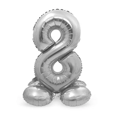 Imagen de Folat 64718 Globo de Aluminio con Base Número Figura 8 Plateado 86 cm decoración globos helio para cumpleaños, aniversario