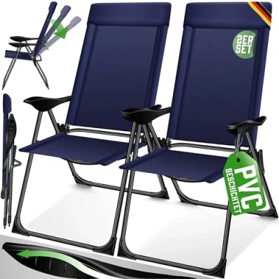 Imagen de KESSER® Juego de 2 Sillas Jardín Plegables Aluminio con Respaldo Alto Ajustable 7 Posiciones, Apoyabrazos Transpirables, Portátiles, Silla Camping para y Terraza, Azul