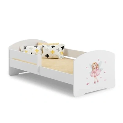 Imagen de KOBI Cama infantil LUK Blanco 140 x 70 cm Camas infantiles con colchón y marco Habitación Bebe individual barandilla