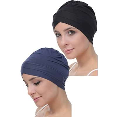 Imagen de Deresina Gorra de quimioterapia algodón bambú para pérdida cabello, mujer, Negro Mezclilla, Talla única