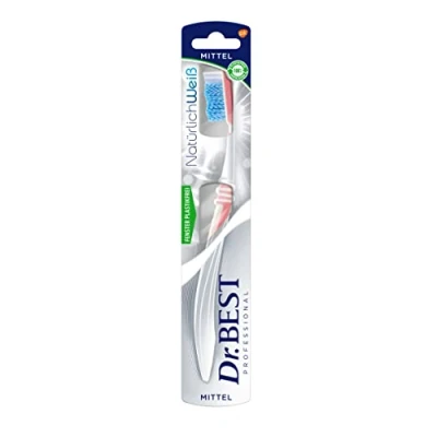 Imagen de Dr.BEST Cepillo de dientes blanco natural, medio (1 pieza), para blancos naturales. Suave el esmalte dental