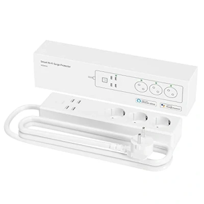 Imagen de Refoss 3 Salidas AC y 4 Puertos USB, Smart WiFi, regleta WiFi múltiple, Compatible con Alexa, Google Assistant, 2,4 GHz