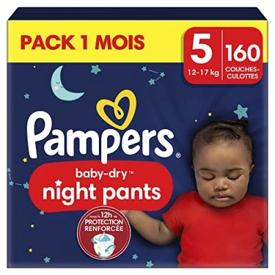 Imagen de Pampers Night Pants, Talla 5, 160 capas, 12 17 kg, Mantenimiento 360 contra fugas con un corazón súper absorbente para una protección reforzada durante toda la noche, paquete de 1 mes