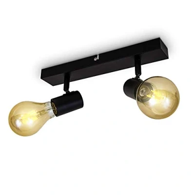 Imagen de B.K.Licht Lámpara de techo con 2 Focos ajustables y giratorios para interiores, forma recta en barra, requieren bombilla E27, max. 60 W, color negro, también Aplique pared
