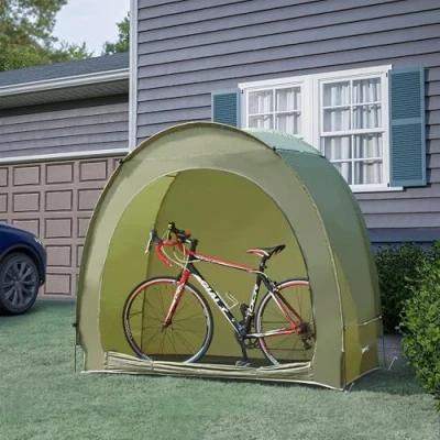 Imagen de pro.tec Carpa para 2 Biciclitas Garaje Portátil Tienda de Bicicletas al Aire Libre Almacenamiento Multifuncional Montaje Rápido con Bolsa Poliéster Fiba Vidrio 198x84x160cm Verde