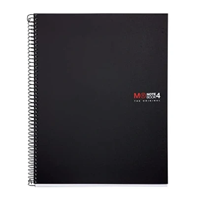 Imagen de Miquelrius Cuaderno Espiral Microperforado, Cubierta Polipropileno Opaco, Tamaño A4 210 x 297 mm, 4 Taladros, 140 Hojas de 70 g/m² y Franjas Color, Cuadrícula 5 color Negro