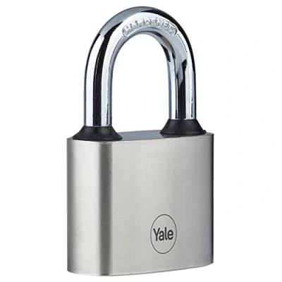 Imagen de Yale Candado de disco hierro Y112/40/124/1 40 mm Chapado en níquel Grillete acero endurecido Resistencia extrema a la corrosión para uso exteriores