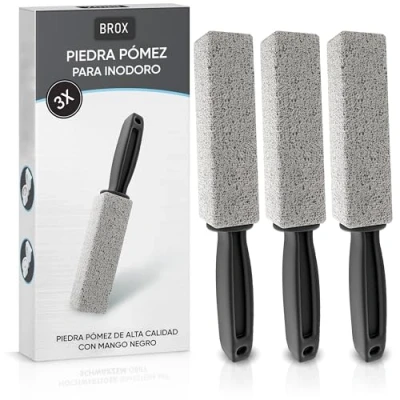 Imagen de BROX® Piedra Pómez para WC 3 Unidades Limpiador de Inodoro contra Cal y Sarro Persistente Pumice Stone Toilet Limpieza Efectiva Eliminador con Mango Negro