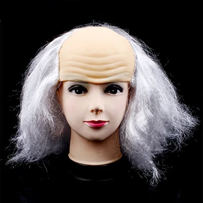 Imagen de peluca de cabeza calva para Halloween, color blanco y calvo, divertida, hombre viejo, disfraz Halloween