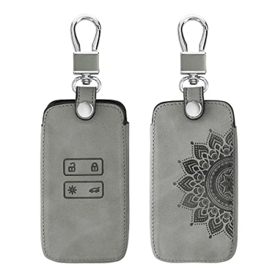 Imagen de kwmobile Funda Compatible con Renault Llave de Coche Smart Key 4 Botones (Solo Keyless Go) Case Piel Nobuck sintética para Mando Sol Naciente Gris