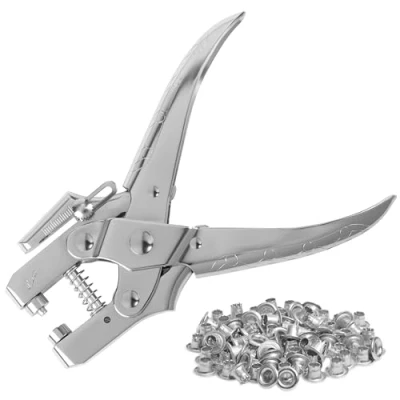Imagen de Kurtzy Set de Alicates Perforadores para Ojales con 100 Ojetes Metalicos 7,2 mm Remachadora 16 cm Tela Lonas Toldos Cuero Textil Zapatos Bolsos y Manualidades
