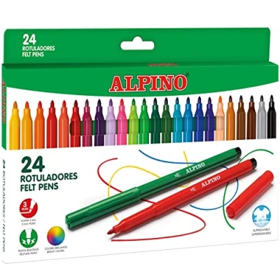 Imagen de Alpino 24 Rotuladores de Colores Brillantes Rotulador Punta Resistente 3mm para Colorear Tinta Súper Lavable y Larga Duración Estuche Material Escolar